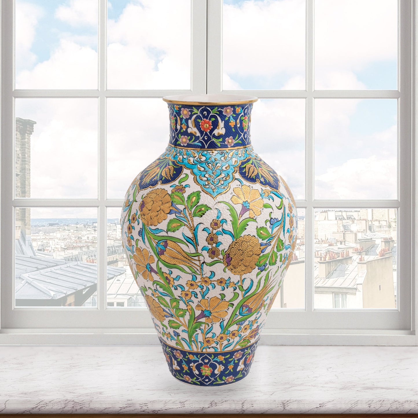 Handmade Ceramic Decorative Vase, Golden Botanica Ceramic Vase, Golden Vase