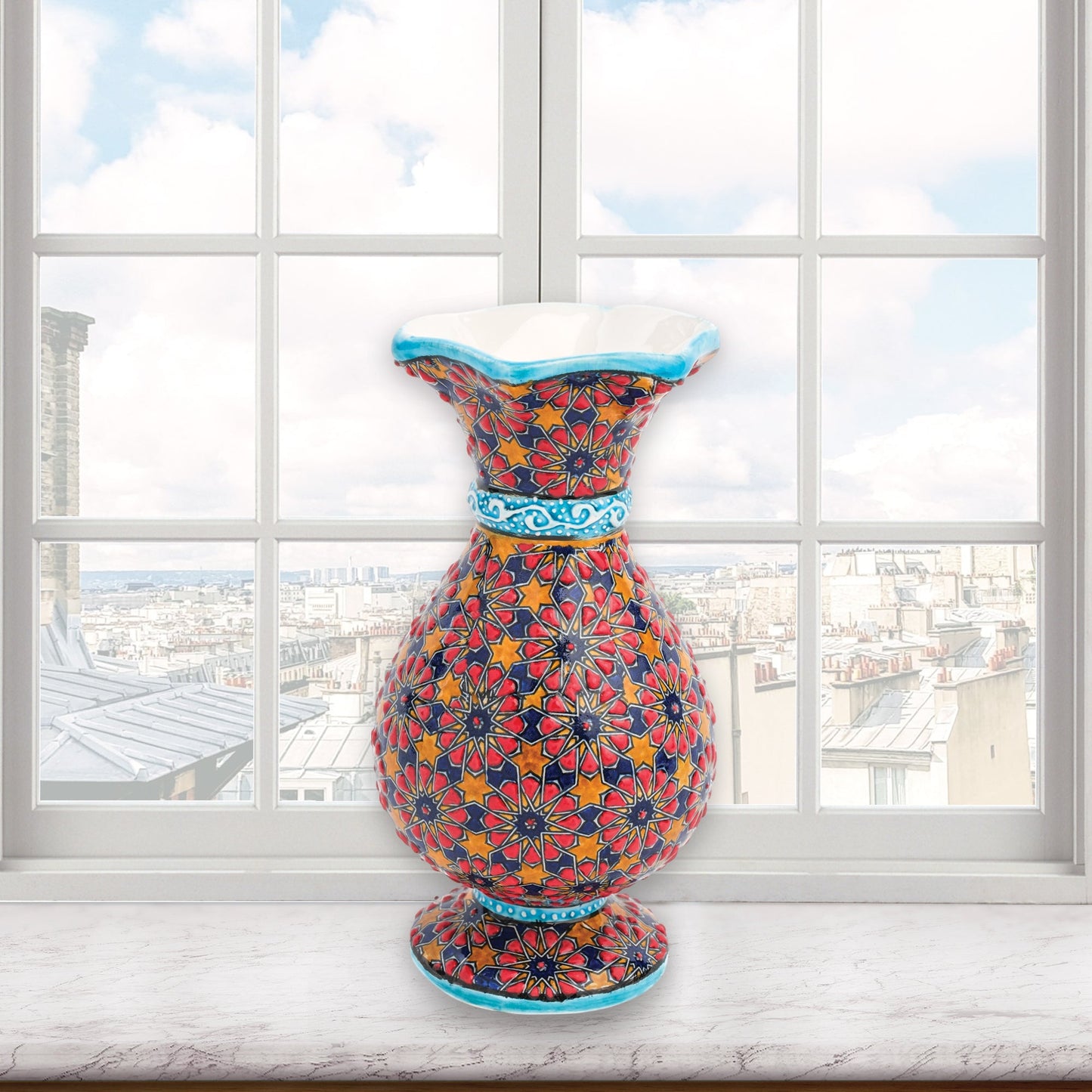 Handmade Ceramic Decorative Vase, Moroccan Star Ceramic Vase