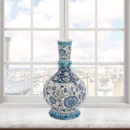 Handmade Ceramic Decorative Vase, Blue Floral Ceramic Vase