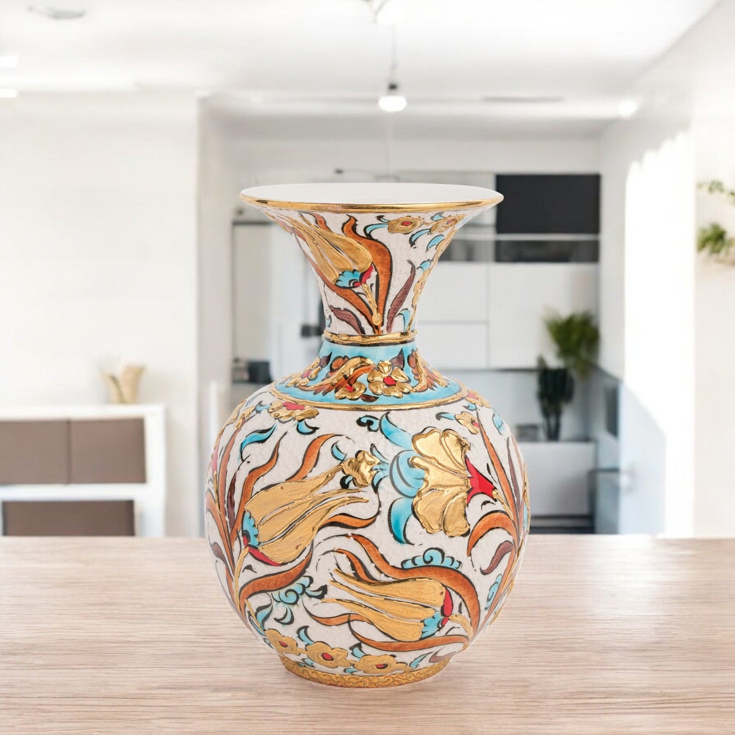 Handmade Ceramic Decorative Vase, Golden Bloom Ceramic Vase, Golden Vase