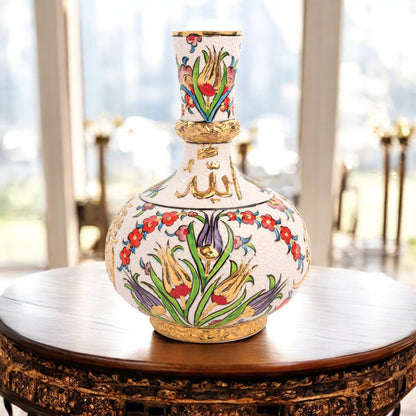 Handmade Ceramic Decorative Vase, Islamic Floral Ceramic Vase, Golden Vase