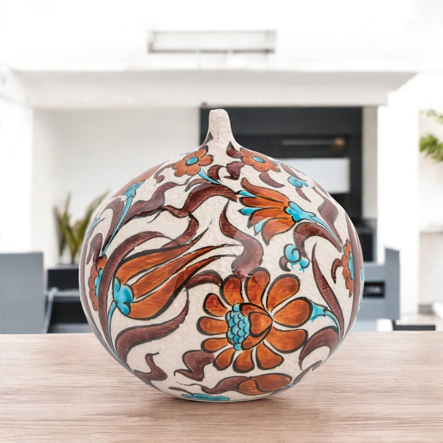 Handmade Ceramic Decorative Vase, Floral Sphere Ceramic Vase