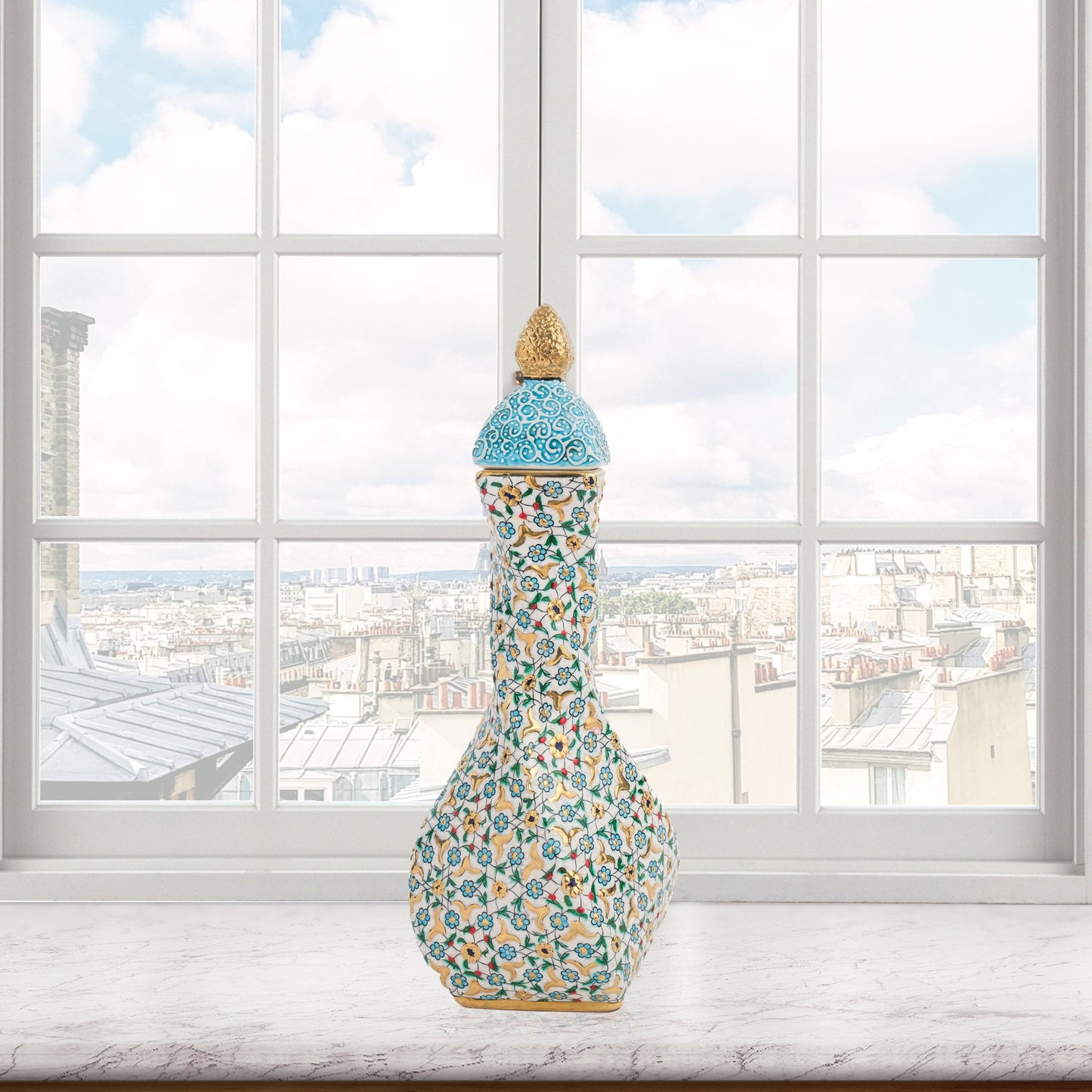 Handmade Ceramic Decorative Vase, Regal Floral Ceramic Vase, Golden Vase