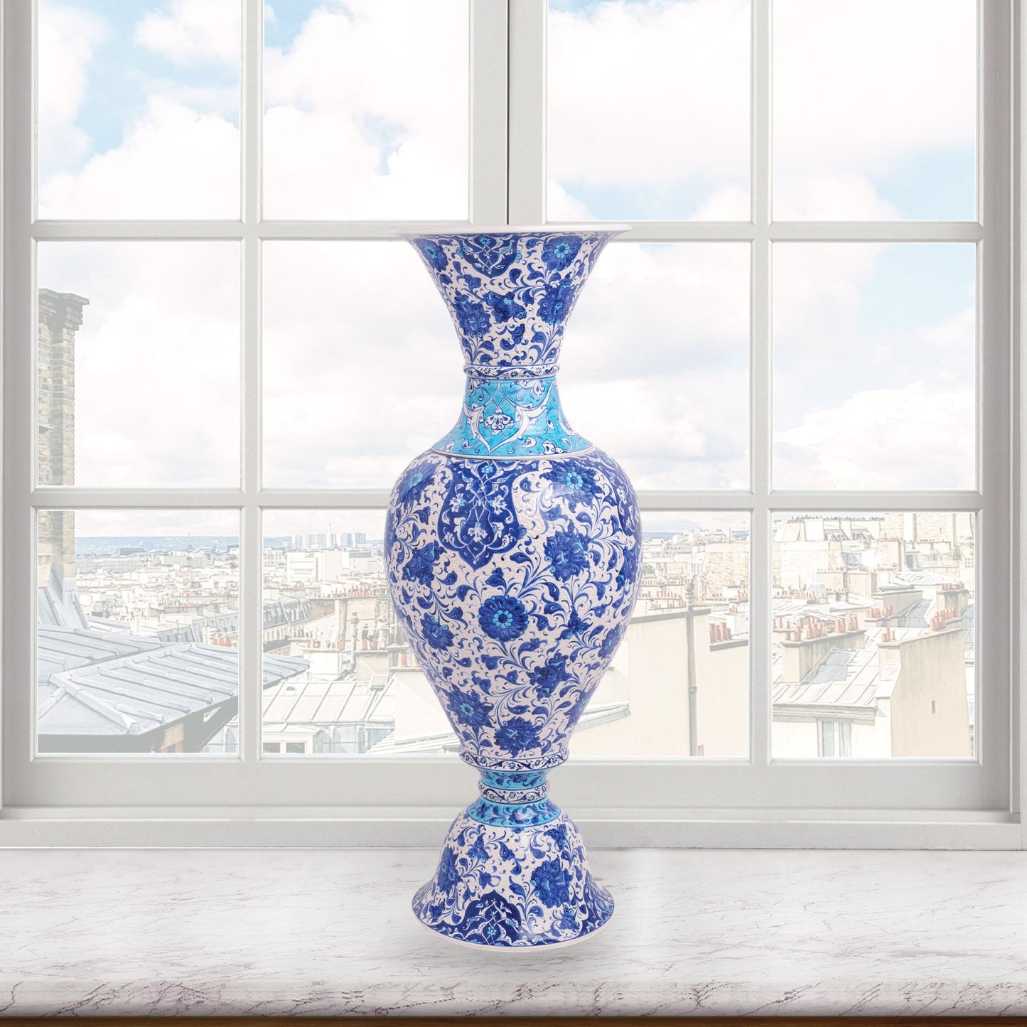 Handmade Ceramic Decorative Vase, Sapphire Elegance Ceramic Vase