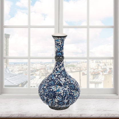 Handmade Ceramic Decorative Vase, Blue Floral Ceramic Vase