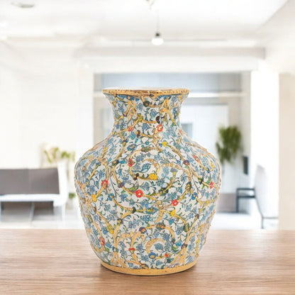 Handmade Ceramic Decorative Vase, Gold Floral Ceramic Vase, Golden Vase