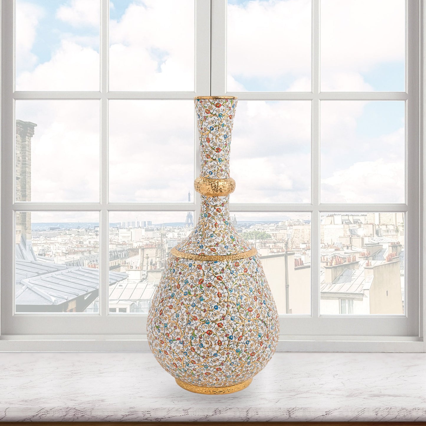 Handmade Ceramic Decorative Vase, Royal Bloom Ceramic Vase, Golden Vase