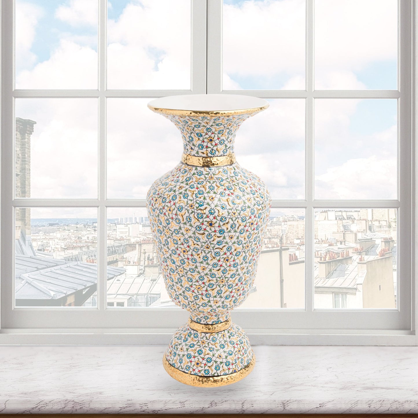 Handmade Ceramic Decorative Vase, Blossom Elegance Ceramic Vase, Golden Vase