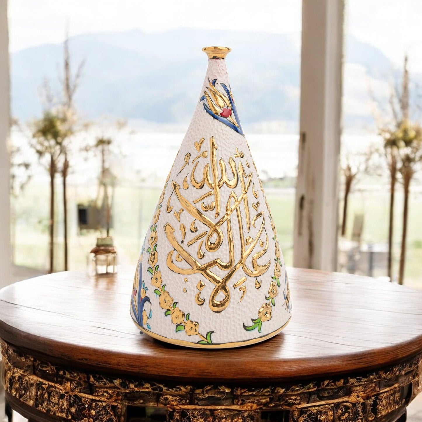 Handmade Ceramic Decorative Vase, Royal Calligraphy Ceramic Vase, Golden Vase