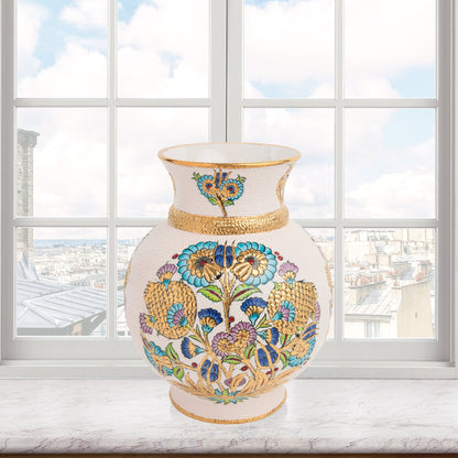 Handmade Ceramic Decorative Vase, Golden Floral Ceramic Vase, Golden Vase