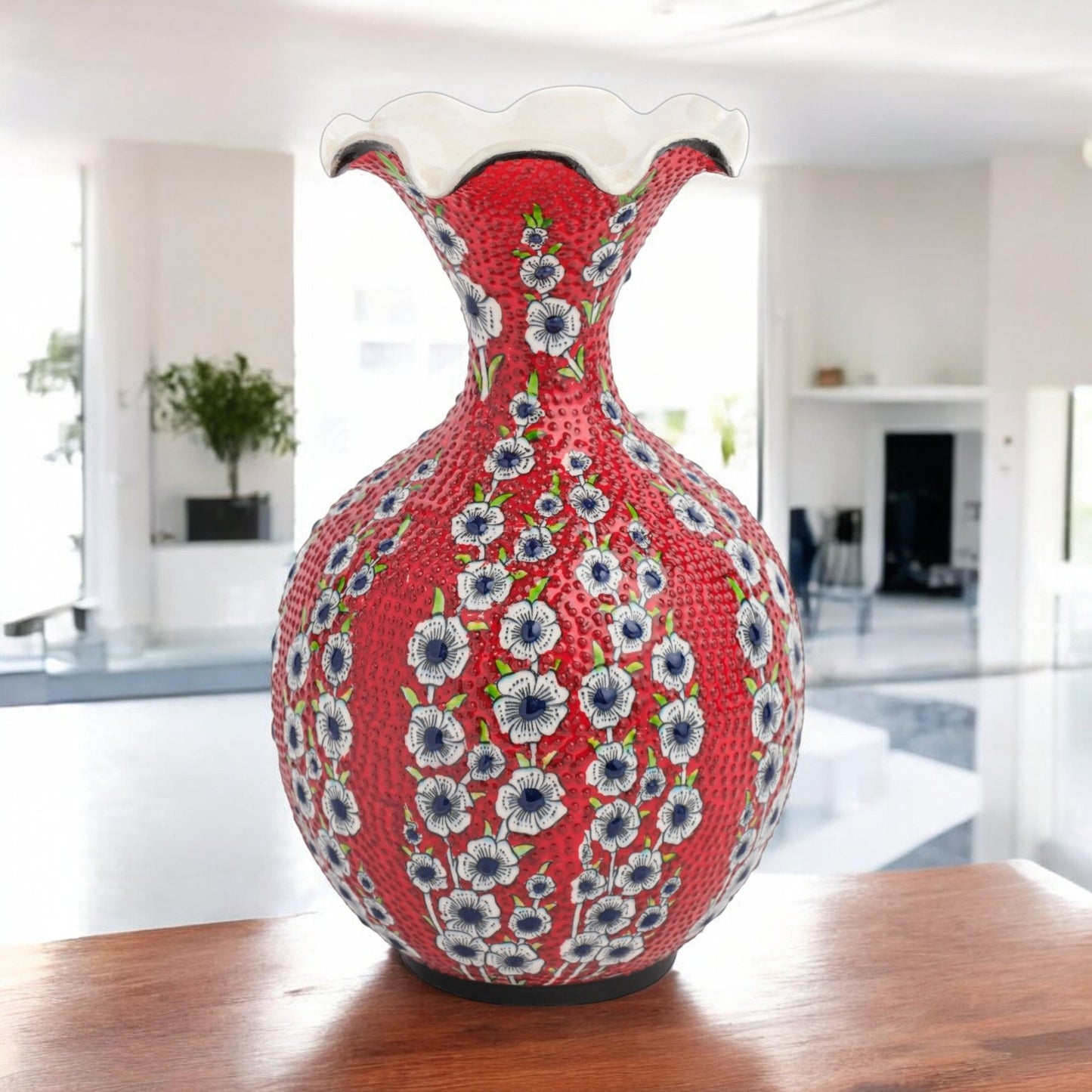 Handmade Ceramic Decorative Vase, Scarlet Blossom Ceramic Vase