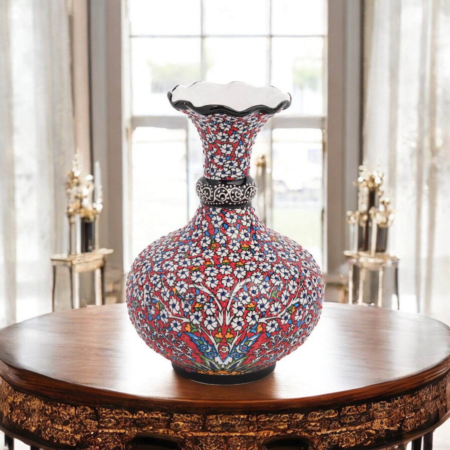 Handmade Ceramic Decorative Vase, Floral Mosaic Ceramic Vase