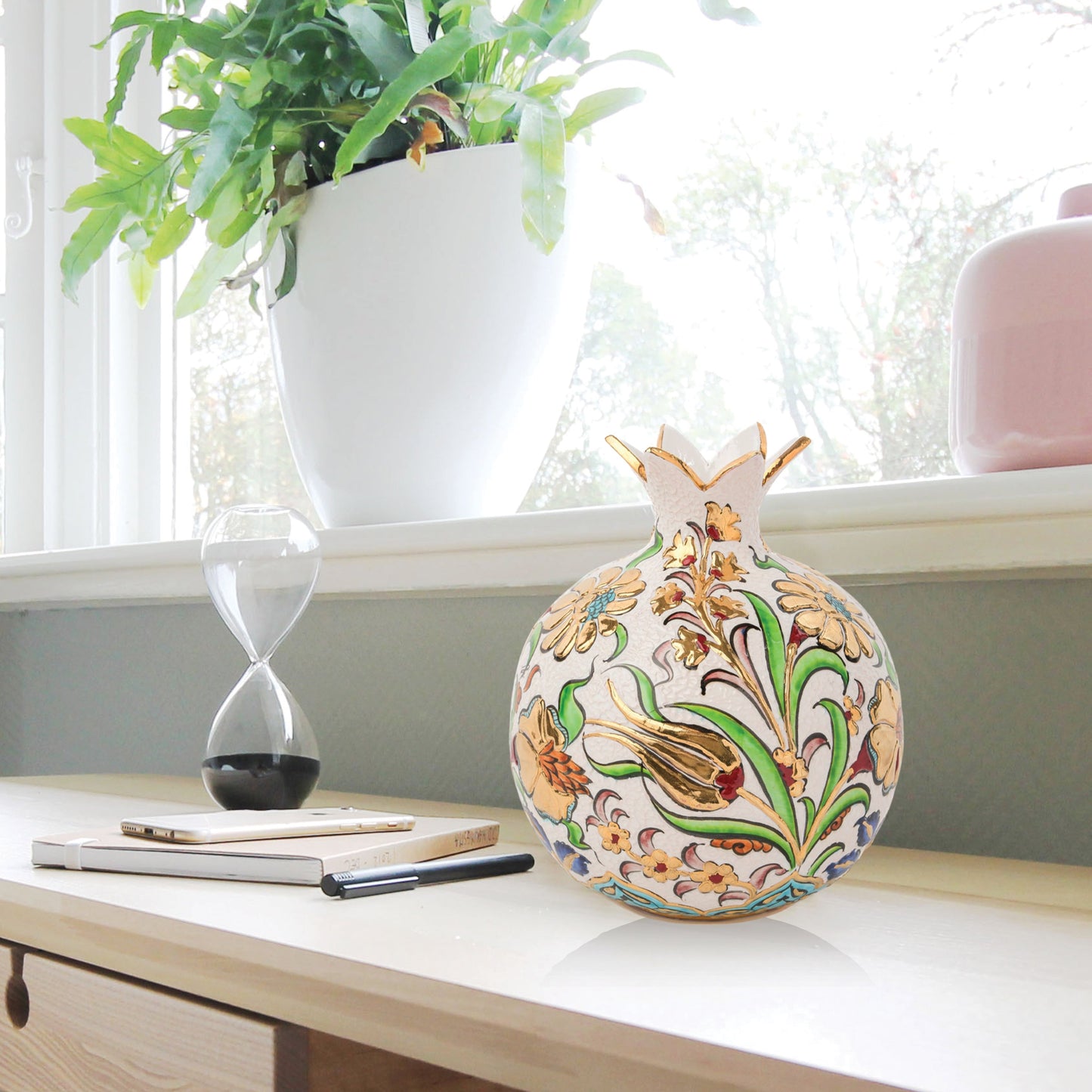 Handmade Ceramic Pomegranate Vase, Golden Vase Home Decor