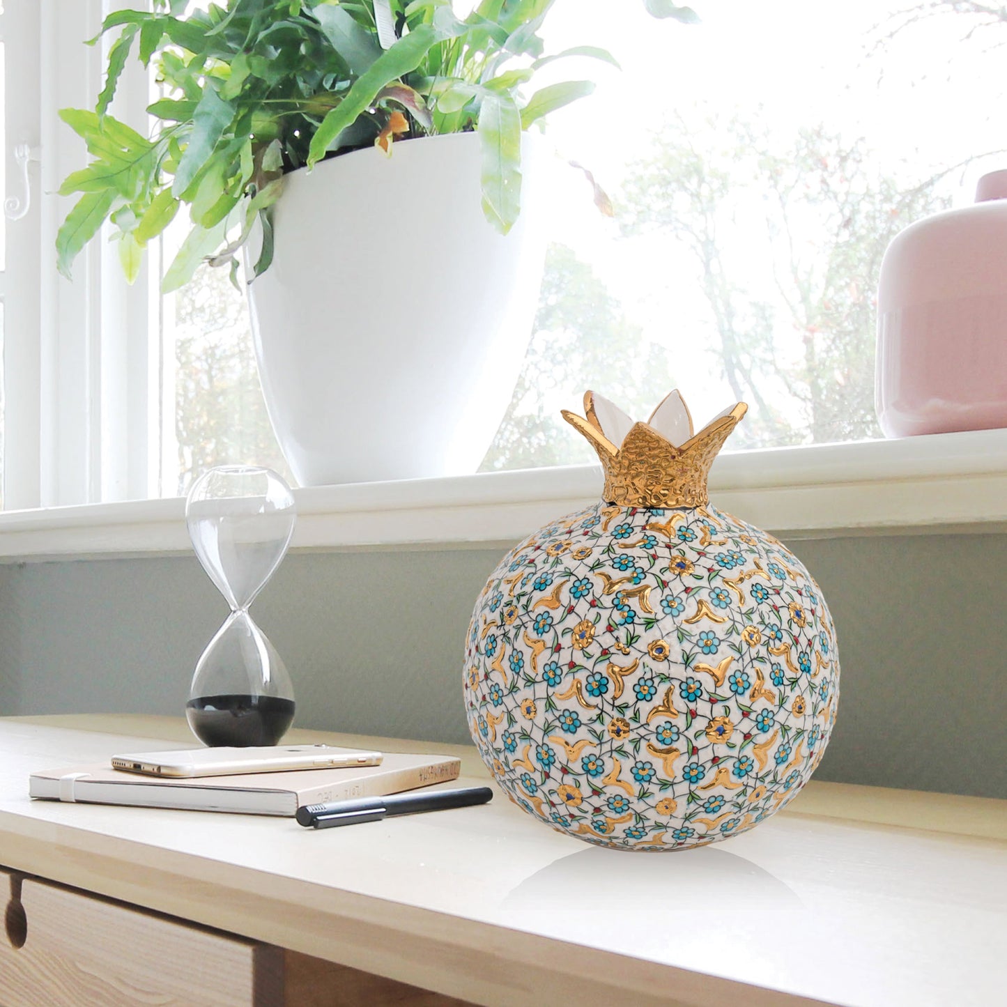 Handmade Ceramic Pomegranate Vase, Golden Vase Home Decor