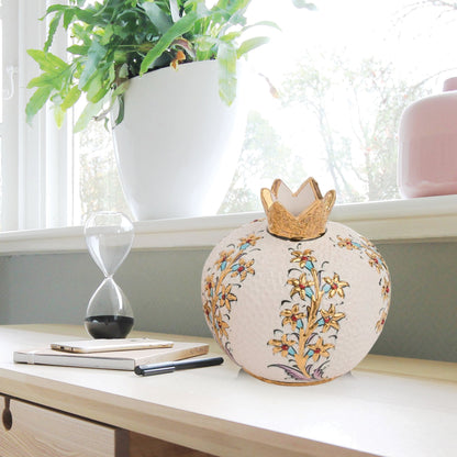 Handmade Ceramic Pomegranate Vase, Golden Vase Home Decor