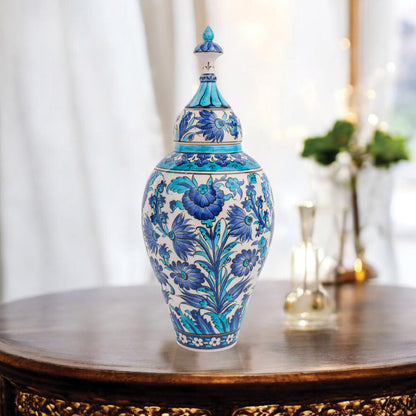 Handmade Ceramic Jar, Vizier Blue Decorative Jar with Lid, Vizier Canister