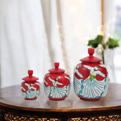 Handmade Ceramic Jar, Whirling Dervish Decorative Jar with Lid, Ceramic Jars Set of 3