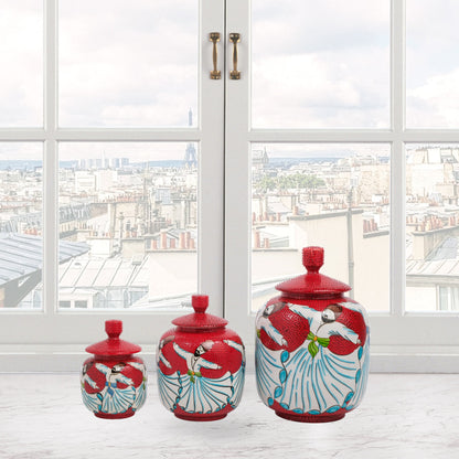 Handmade Ceramic Jar, Whirling Dervish Decorative Jar with Lid, Ceramic Jars Set of 3
