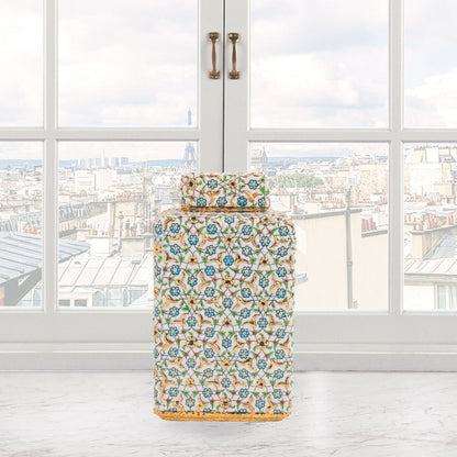 Handmade Ceramic Jar, Turquoise Bloom Decorative Jar with Lid, Ceramic Square Jar