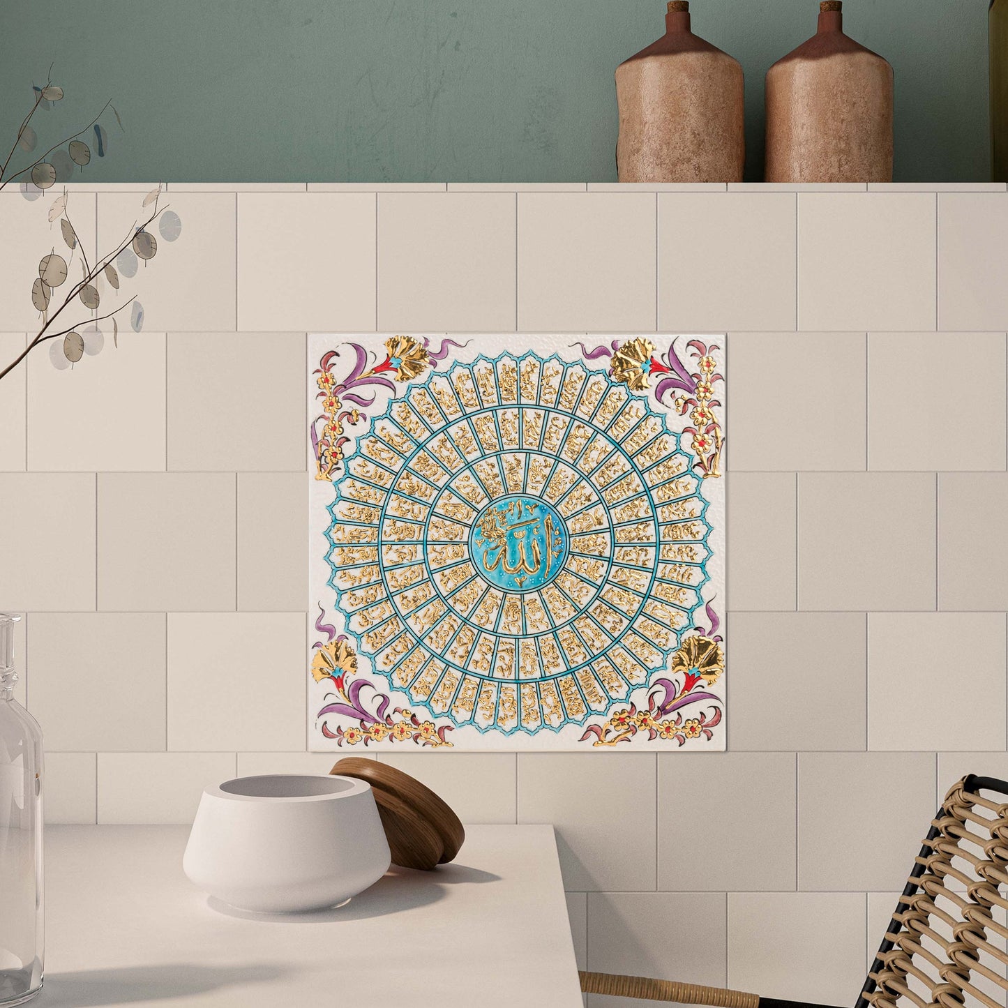 Handmade Ceramic Tile, Golden Divine Mandala Tile