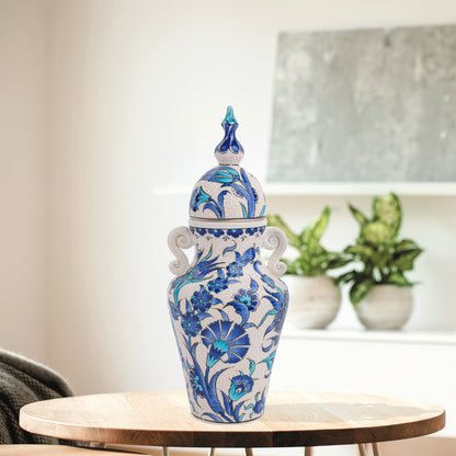 Handmade Ceramic Jar, Azure Blossom Decorative Jar with Lid, Ceramic Ginger Jar