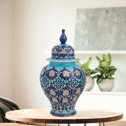 Handmade Ceramic Jar, Ottoman Blue Decorative Jar with Lid, Ceramic Ginger Jar