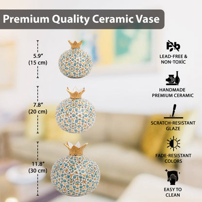 Handmade Ceramic Pomegranate Vase, Golden Vase Home Decor