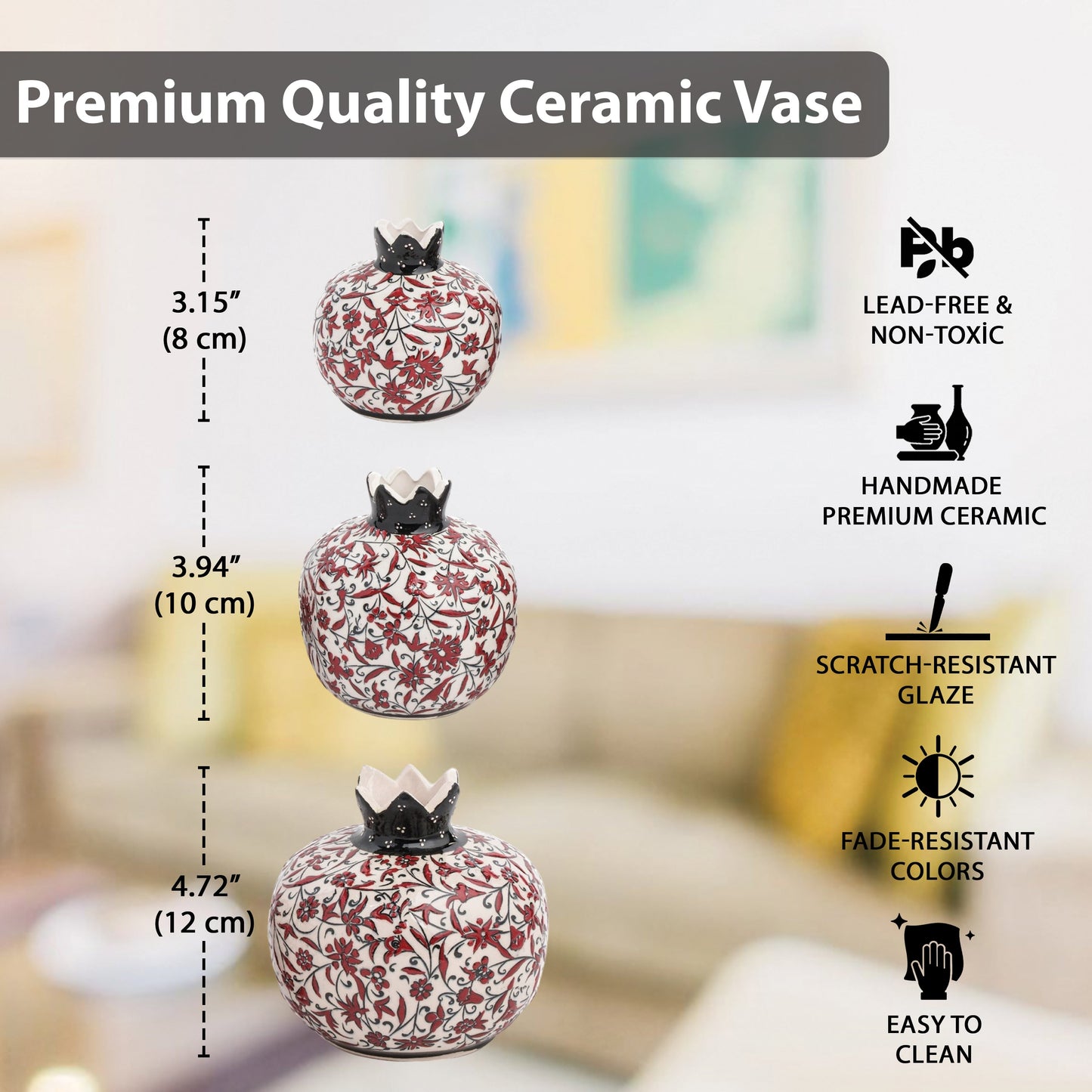 Handmade Ceramic Pomegranate Vase, Ceramic Vase Home Decor