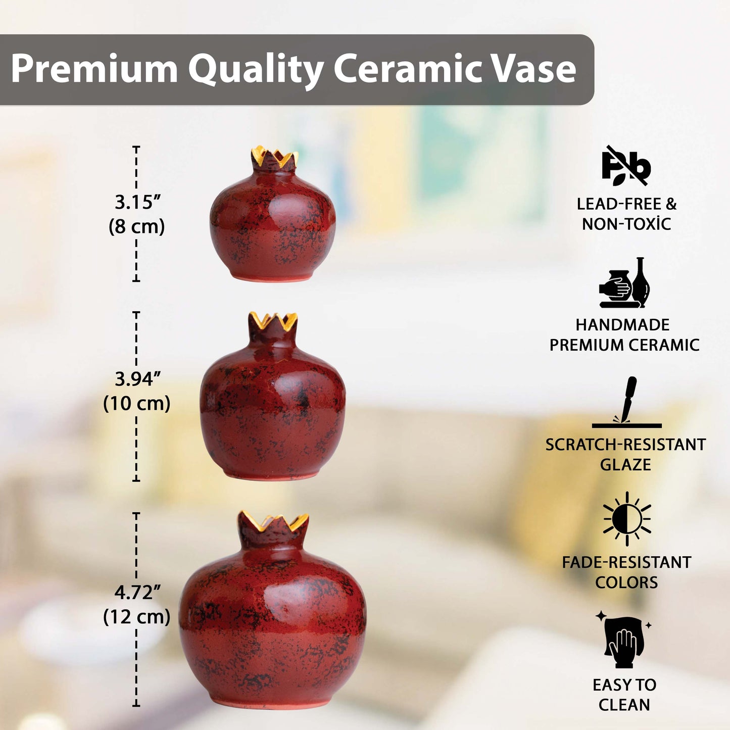 Handmade Ceramic Pomegranate Vase, Ceramic Vase Home Decor