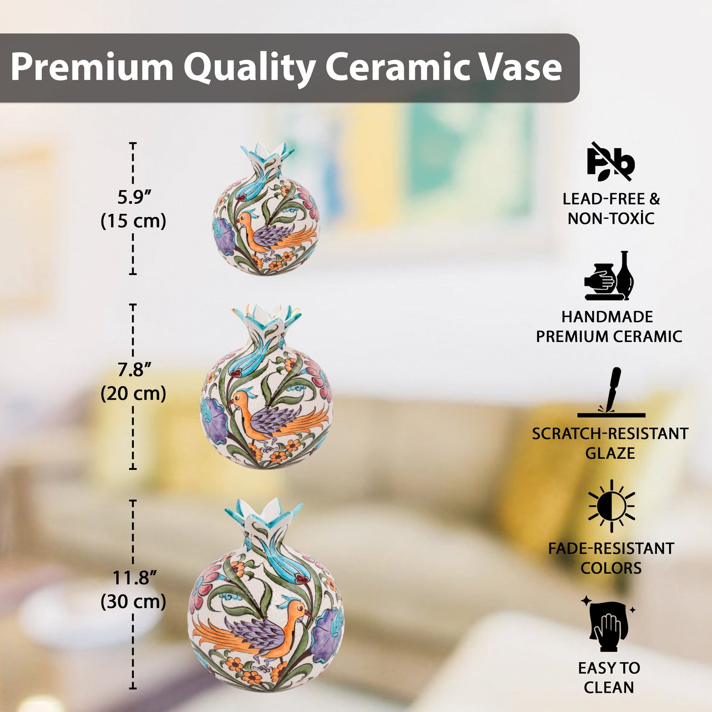 Handmade Ceramic Pomegranate Vase, Ceramic Vase Home Decor