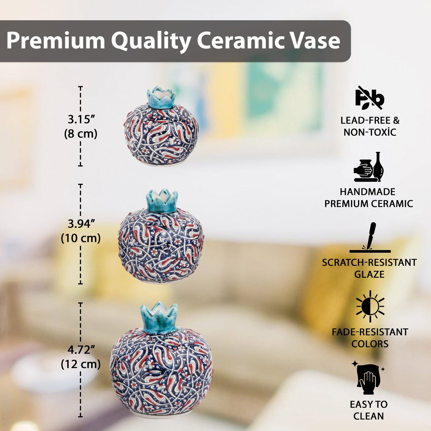 Handmade Ceramic Pomegranate Vase, Ceramic Vase Home Decor