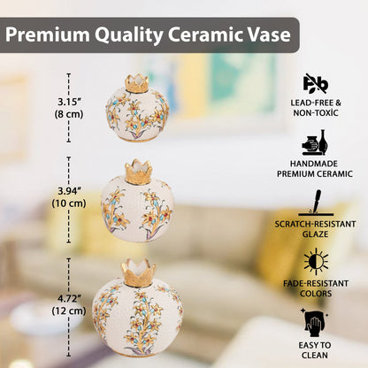 Handmade Ceramic Pomegranate Vase, Golden Vase Home Decor