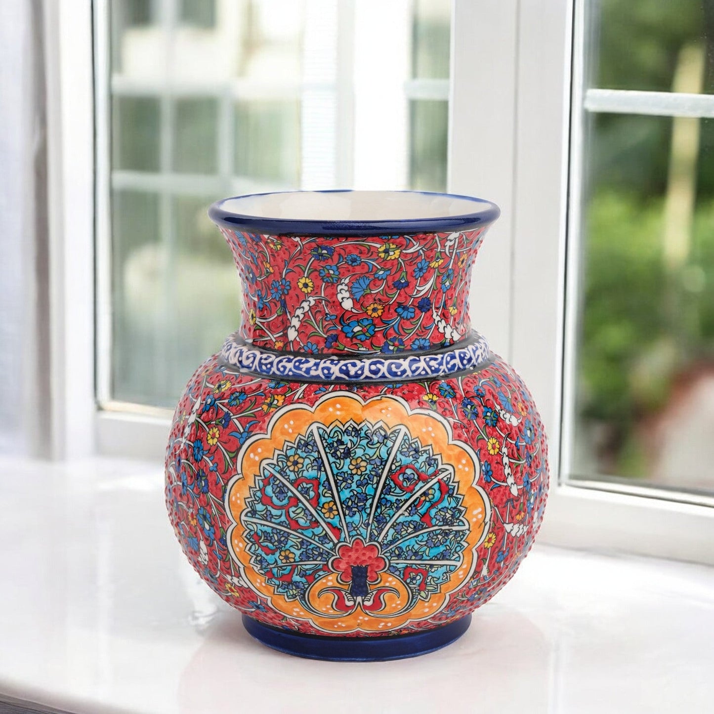 Handmade Ceramic Decorative Vase, Ornate Peacock Ceramic Vase