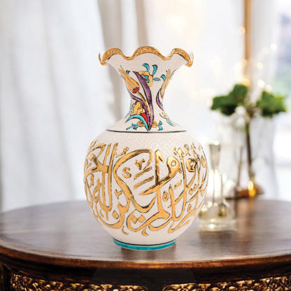 Handmade Ceramic Decorative Vase, Gold Calligraphy Ceramic Vase, Golden Vase