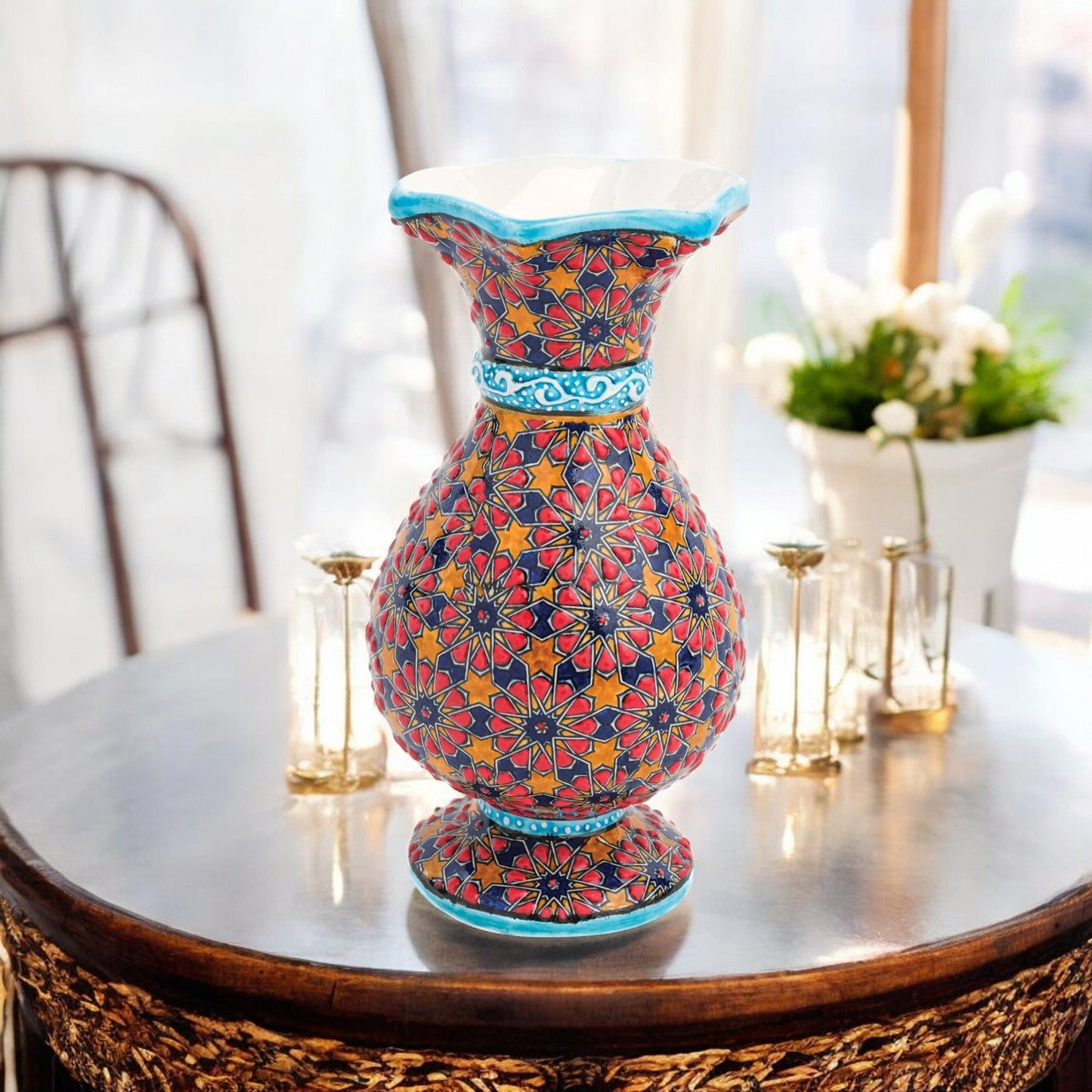 Handmade Ceramic Decorative Vase, Moroccan Star Ceramic Vase
