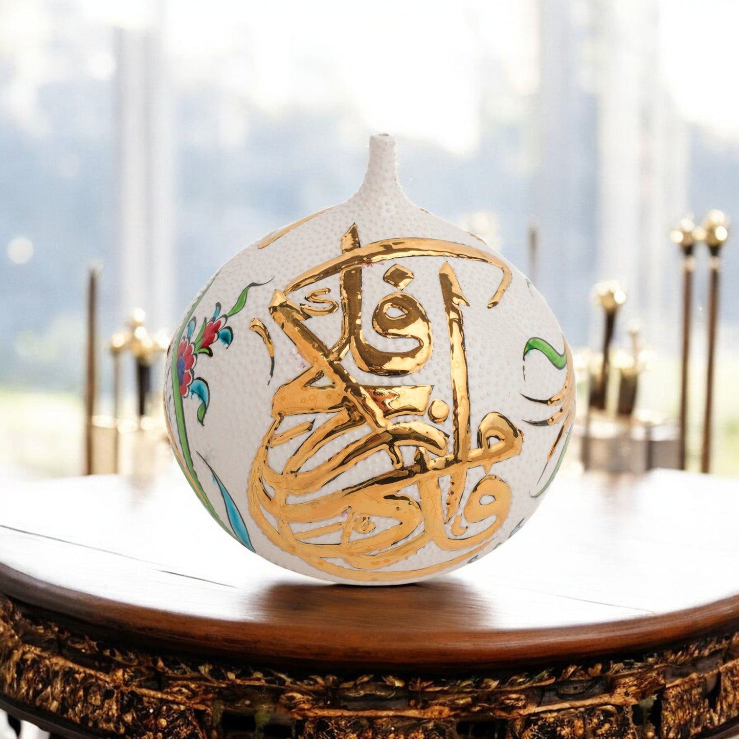 Handmade Ceramic Decorative Vase, Gold Calligraphy Ceramic Vase, Golden Vase