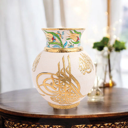 Handmade Ceramic Decorative Vase, Gold Calligraphy Ceramic Vase, Golden Vase