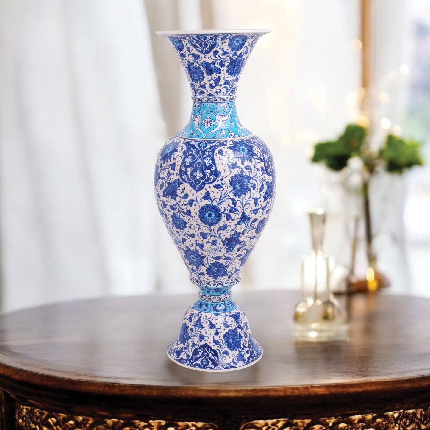 Handmade Ceramic Decorative Vase, Sapphire Elegance Ceramic Vase