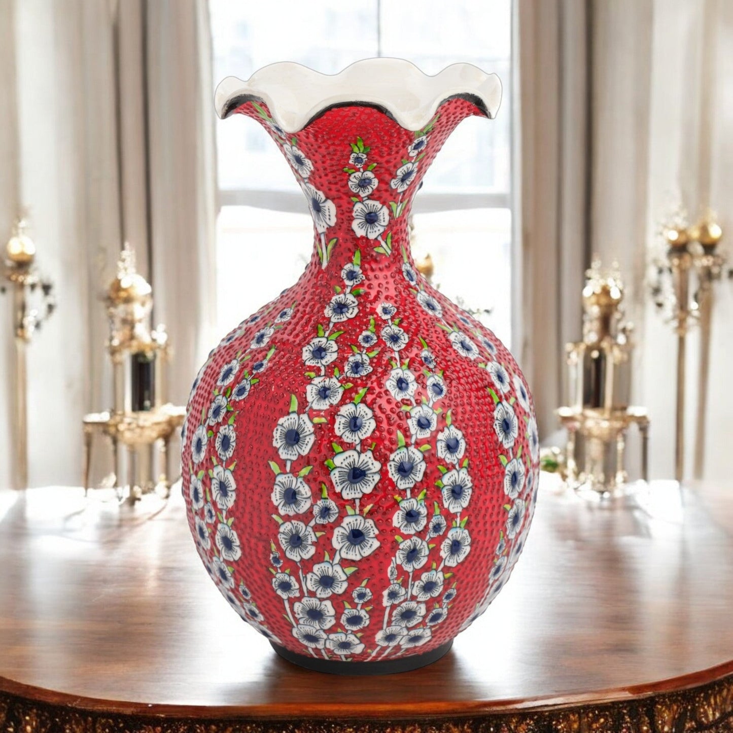 Handmade Ceramic Decorative Vase, Scarlet Blossom Ceramic Vase