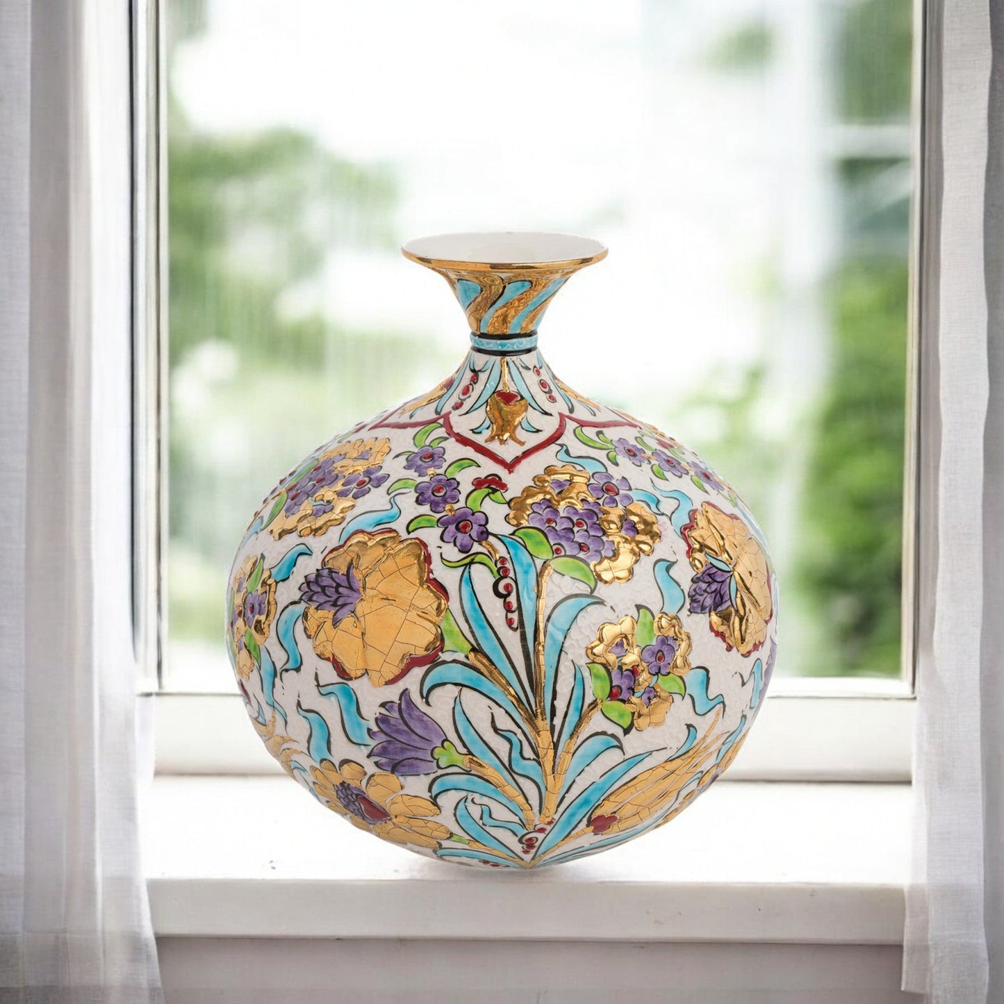Handmade Ceramic Decorative Vase, Golden Bloom Ceramic Vase, Golden Vase