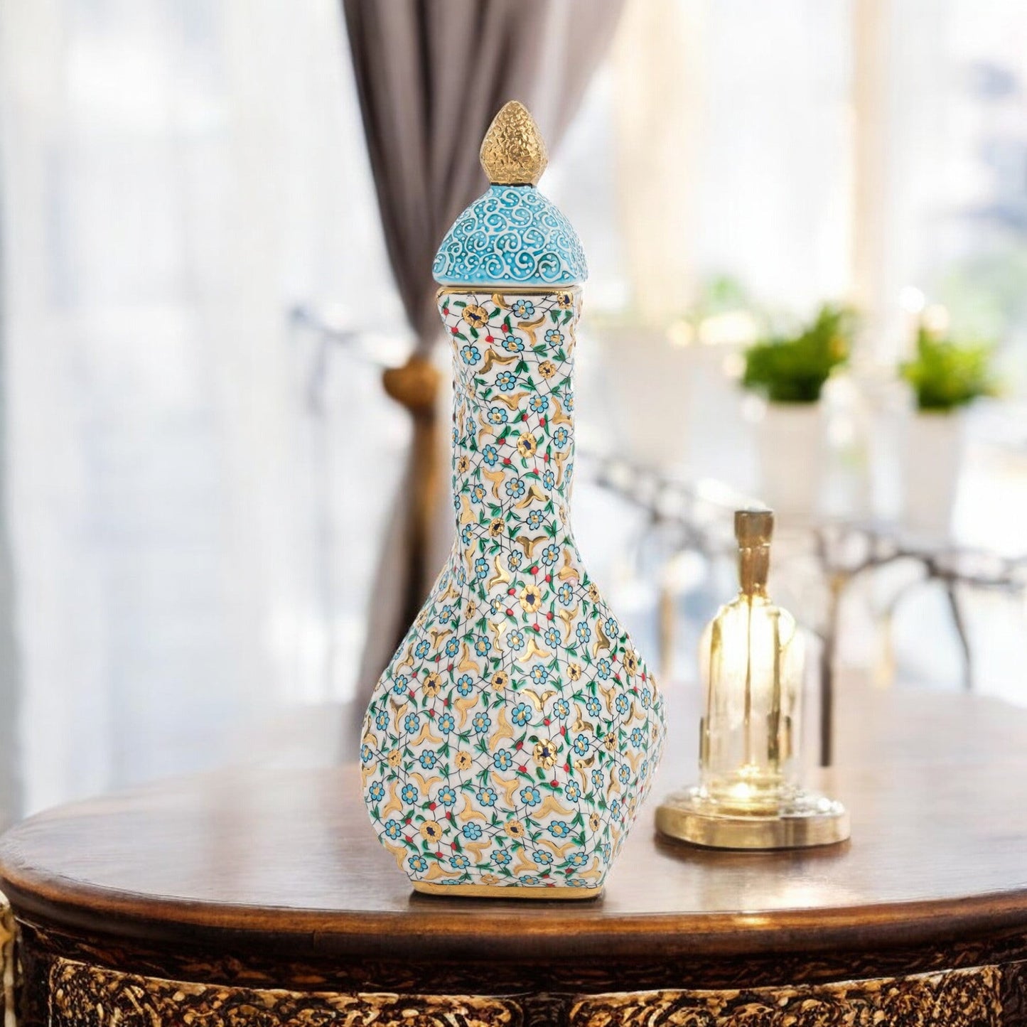 Handmade Ceramic Decorative Vase, Regal Floral Ceramic Vase, Golden Vase