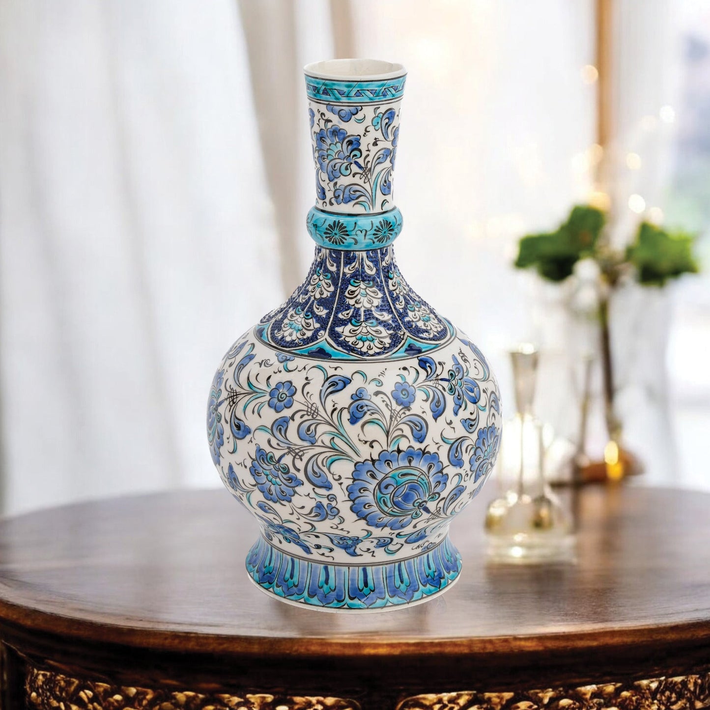 Handmade Ceramic Decorative Vase, Blue Floral Ceramic Vase