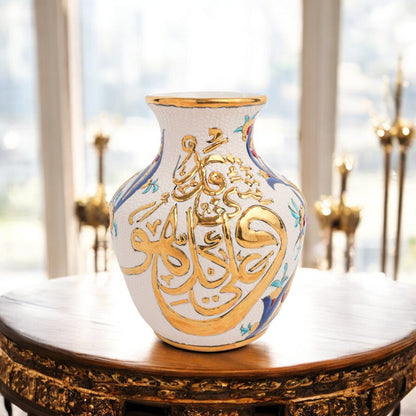 Handmade Ceramic Decorative Vase, Gold Calligraphy Ceramic Vase, Golden Vase
