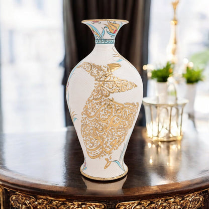 Handmade Ceramic Decorative Vase, Dervish Calligraphy Ceramic Vase, Golden Vase