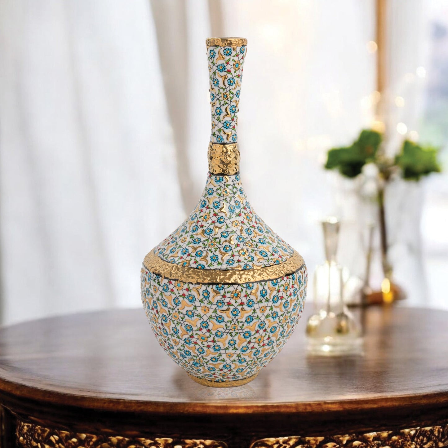 Handmade Ceramic Decorative Vase, Gold Floral Ceramic Vase, Golden Vase
