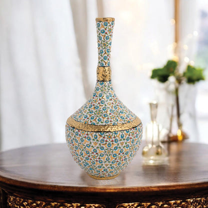 Handmade Ceramic Decorative Vase, Gold Floral Ceramic Vase, Golden Vase