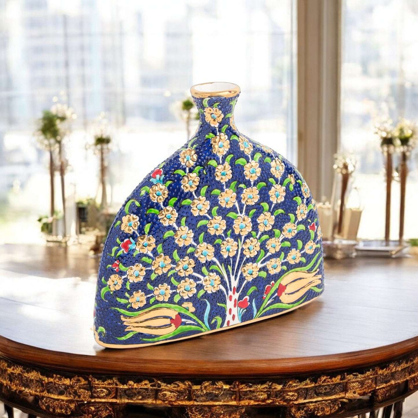 Handmade Ceramic Decorative Vase, Gold Tree Ceramic Vase, Golden Vase