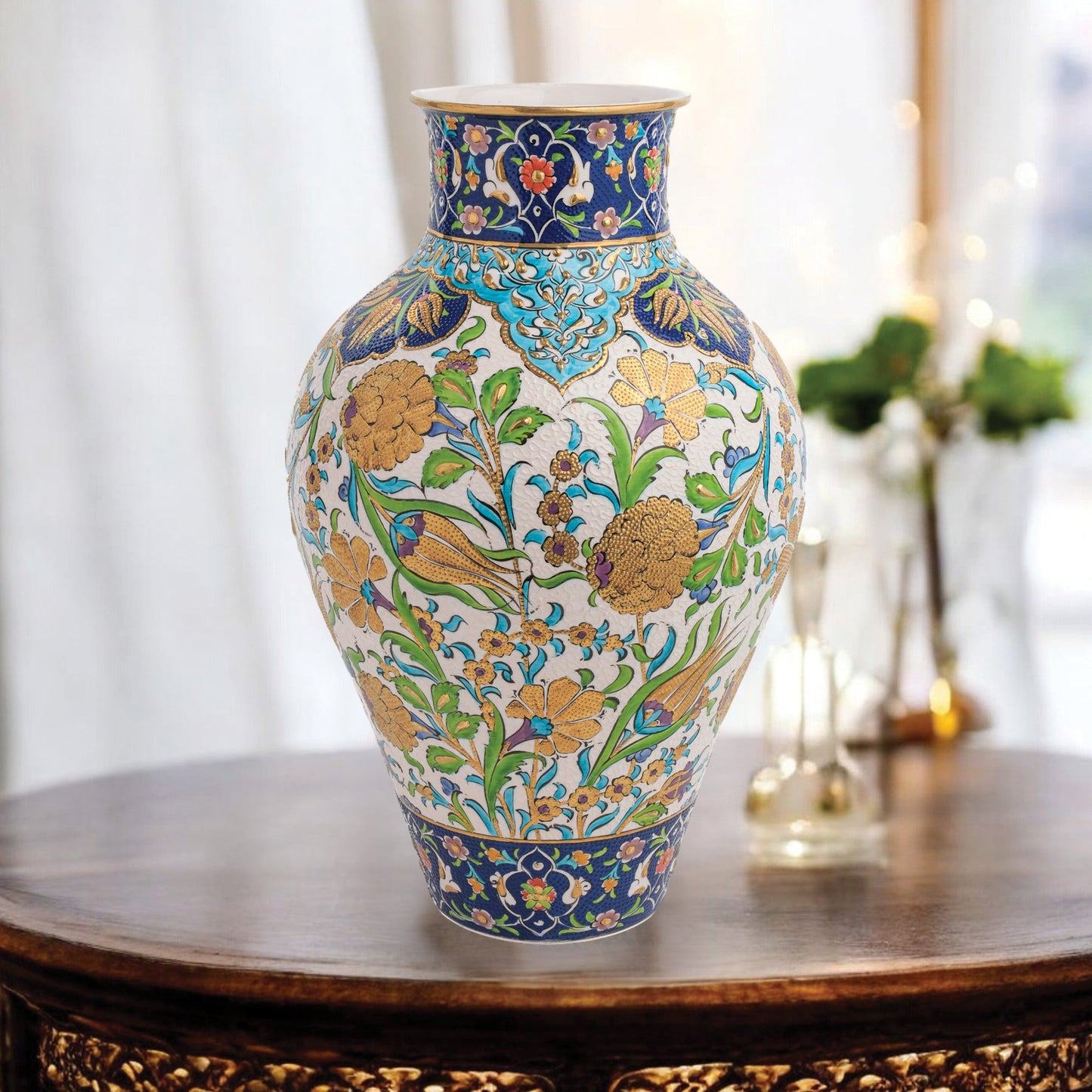 Handmade Ceramic Decorative Vase, Golden Botanica Ceramic Vase, Golden Vase