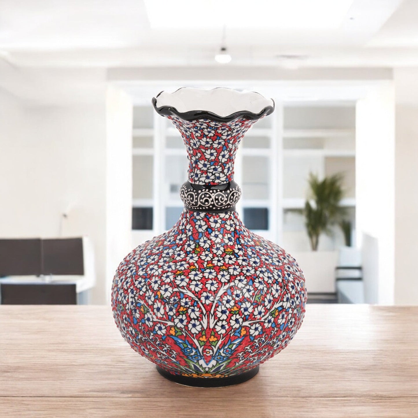 Handmade Ceramic Decorative Vase, Floral Mosaic Ceramic Vase