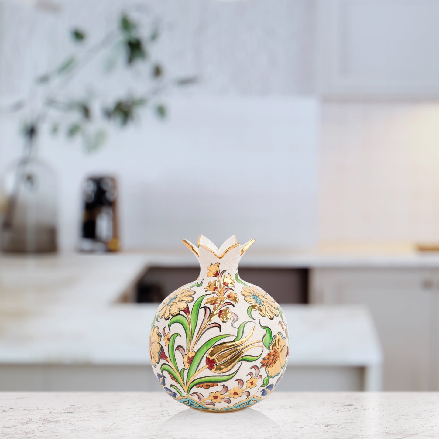 Handmade Ceramic Pomegranate Vase, Golden Vase Home Decor
